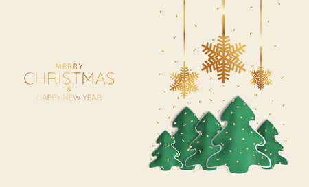Vector illustration of Christmas and New Years. Christmas composition with decorative christmas trees and snowflakes.のイラスト素材