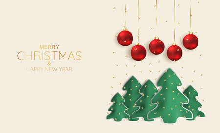 Vector illustration of Christmas and New Years. Christmas composition with decorative christmas trees and christmas balls.のイラスト素材