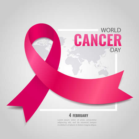 Vector illustration of World Cancer Day. Banner with cancer ribbon.のイラスト素材