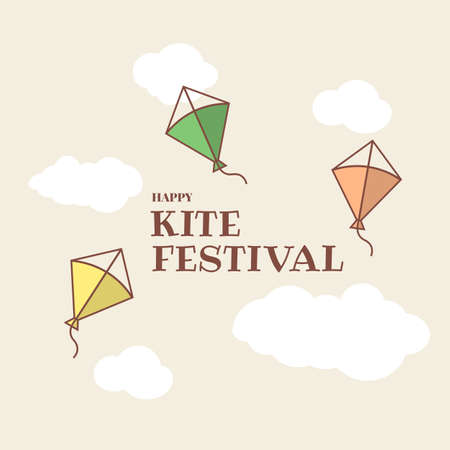 Vector illustration of kite festival. Banner with kites and cloudsのイラスト素材