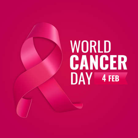 Vector illustration of World Cancer Day. Banner with cancer ribbon.のイラスト素材