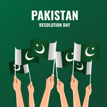 Vector Illustration of Pakistan Resolution Day. Hands with flags of Pakistanのイラスト素材