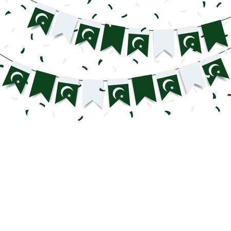 Vector Illustration of Pakistan Day. Garland with the flag of Pakistan on a white background.のイラスト素材