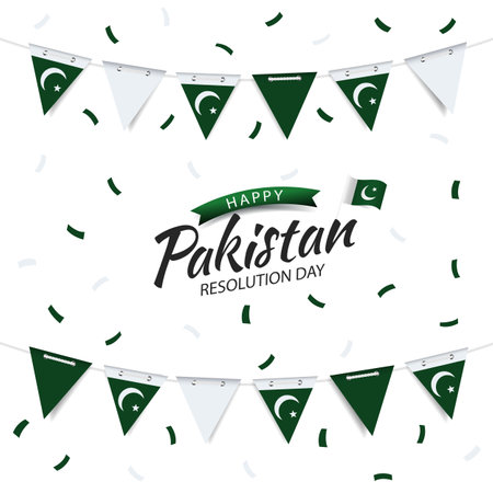 Vector Illustration of Pakistan Resolution Day. Garland with the flag of Pakistan on a white background.のイラスト素材