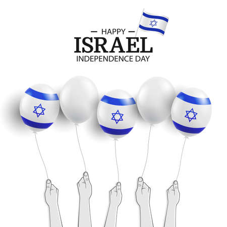 Vector Illustration of Israel Independence Day. Hands with Israel flag balloonsのイラスト素材