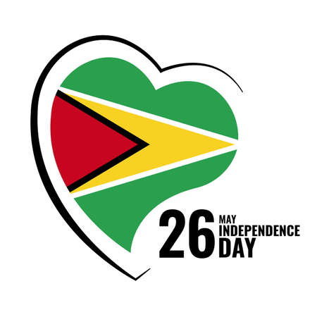 Vector Illustration of Guyana Independence Day. Guyana flag in heart shapeのイラスト素材