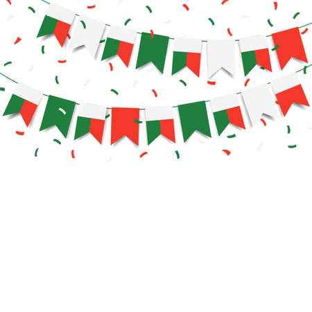 Vector Illustration of Madagascar Independence Day. Garland with the flag of Madagascar on a white background.のイラスト素材