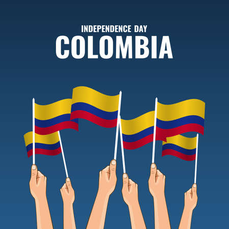 Vector Illustration of Colombia Independence Day. Hand with flagsのイラスト素材