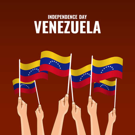 Vector Illustration of Venezuela Independence Day. Hand with flagsのイラスト素材