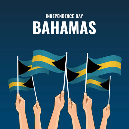 Vector Illustration of Bahamas Independence Day. Hand with flagsのイラスト素材