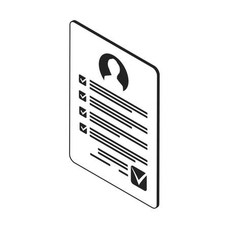 Isometric vector illustration. Document with personal data, application for employment, professional resume.のイラスト素材