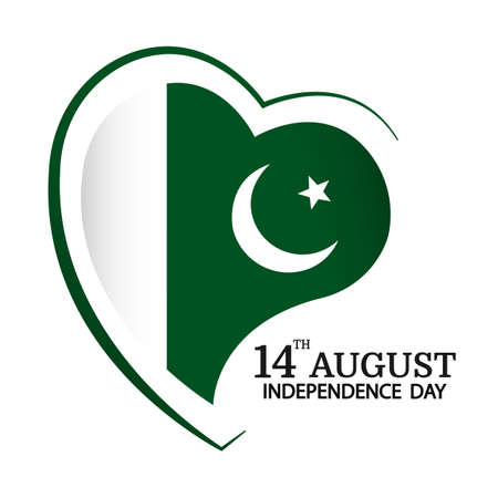Vector Illustration of Pakistan Independence Day. Pakistan flag in heart shapeのイラスト素材