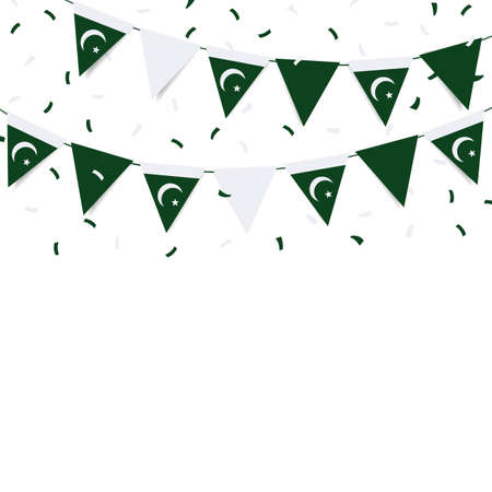 Vector Illustration of Independence Day. Garland with the flag of Pakistan on a white background.のイラスト素材