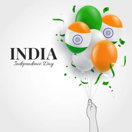 Vector Illustration of India Independence Day. Hand with balloons.のイラスト素材