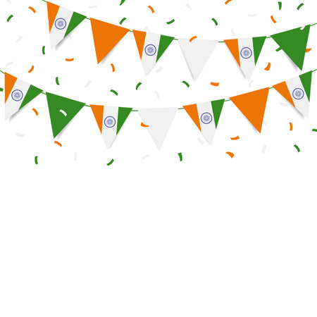 Vector Illustration of India Independence Day. Garland with the flag of India on a white background.のイラスト素材