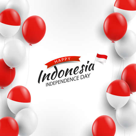 Vector Illustration of Independence Day in Indonesia. Background with balloonsのイラスト素材