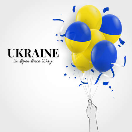 Vector Illustration of Ukraine Independence Day. Hand with balloons.のイラスト素材