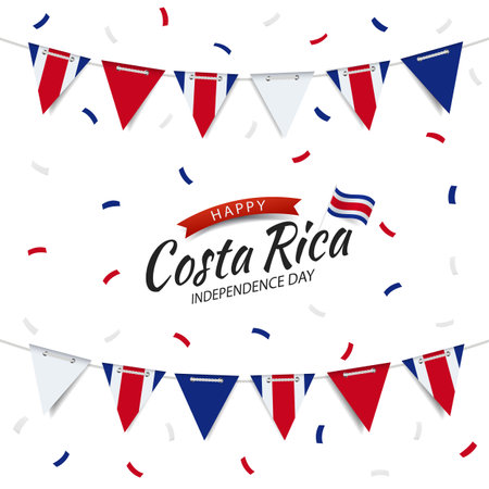 vector illustration. Independence Day in Costa Rica. Garland with the flag of Costa Rica on a white background.のイラスト素材