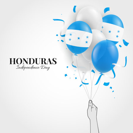 Vector Illustration of Honduras Independence Day. Hand with balloons.のイラスト素材