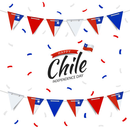 Vector Illustration of Chile Independence Day. Garland with the flag of Chile on a white background.のイラスト素材