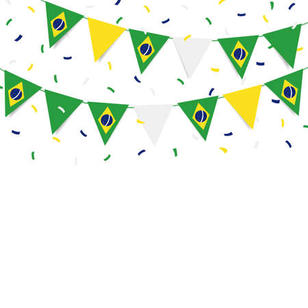 Vector Illustration of Brazil Independence Day. Garland with the flag of Brazil on a white background.のイラスト素材
