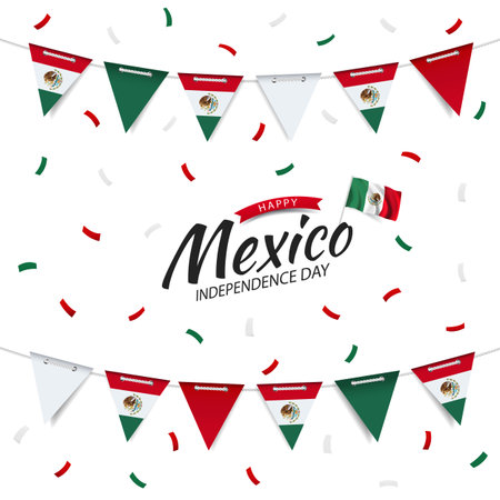 Vector Illustration of Mexico Independence Day. Garland with the flag of Mexicoのイラスト素材