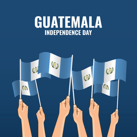 Vector Illustration of Guatemala Independence Day. Hands with flagsのイラスト素材
