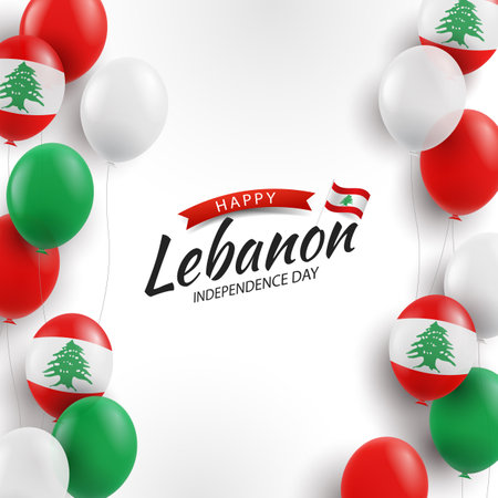 Vector Illustration of Independence Day in Lebanon. Background with balloonsのイラスト素材