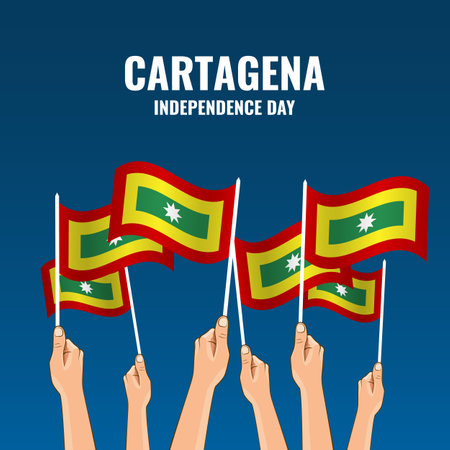 Vector Illustration of Cartagena Independence Day. Hands with flagsのイラスト素材