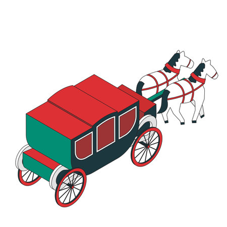 Vector illustration Carriage with horses. isometric style.のイラスト素材