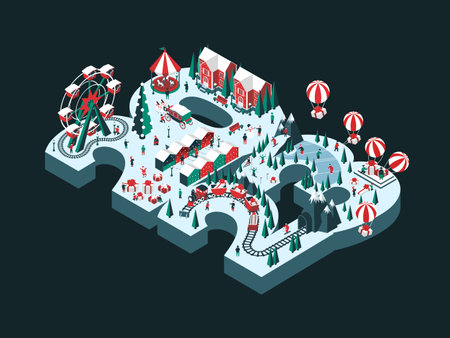 Vector illustration on the theme New Year 2023. Isometric style. Happy people are having fun and celebrating winter holidays. For a poster or banner and greeting card.のイラスト素材
