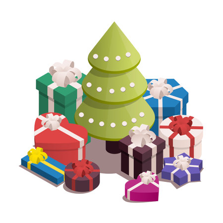 Isometric vector illustration for christmas and new year. Christmas tree with gifts.のイラスト素材