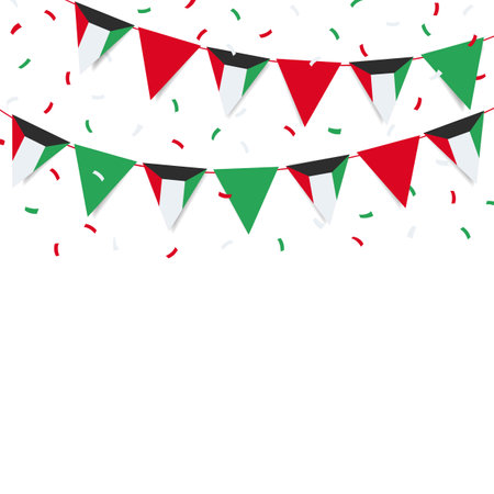 Vector Illustration of National Day Kuwait. Garland with the flag of Kuwait on a white background.のイラスト素材