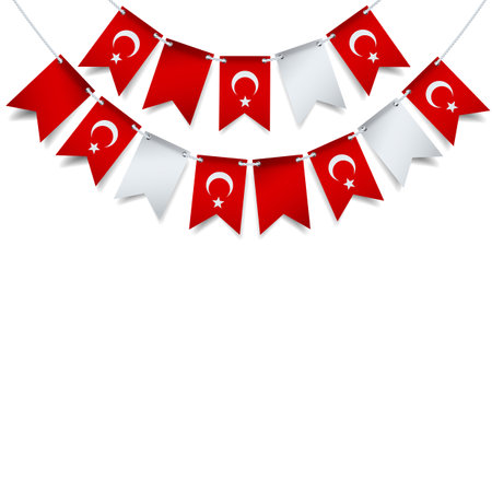 Vector Illustration of 23 April, National sovereignty and children's day. Garland from the flag of Turkey on a white background.のイラスト素材