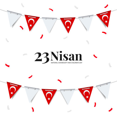 Vector Illustration of 23 April, National sovereignty and children's day. Garland from the flag of Turkey on a white background.のイラスト素材