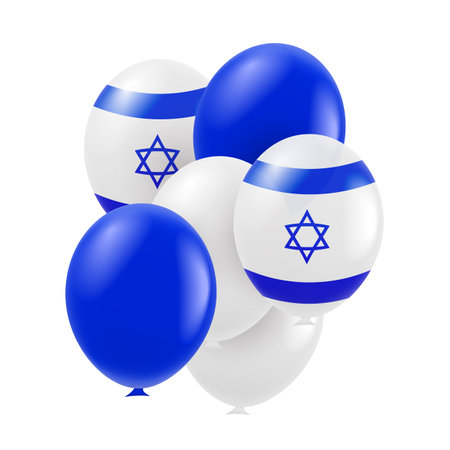vector illustration. Israel flag in the shape of a balloon. Background with balloonsのイラスト素材