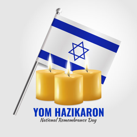Israel Memorial Day Vector Illustration. Banner with flag and candles.のイラスト素材