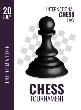 Vector illustration about chess tournament, match, game. 3D pawn is a chess piece. Use as advertising, invitation, banner, poster.のイラスト素材
