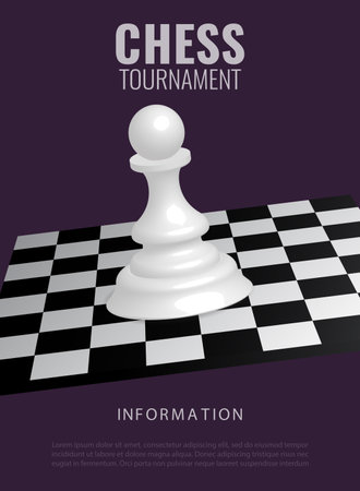 Vector illustration about chess tournament, match, game. 3D pawn is a chess piece. Use as advertising, invitation, banner, poster.のイラスト素材