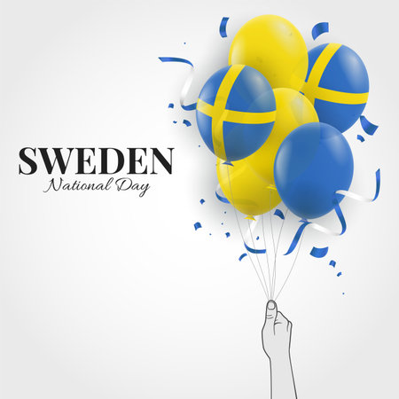 Vector Illustration of Sweden National Day. hand with balloonsのイラスト素材