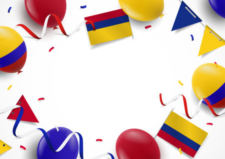 Vector Illustration of Colombia Independence Day. background with balloons, flagsのイラスト素材