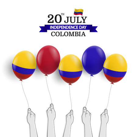 Vector Illustration of Colombia Independence Day. Hands with balloons.のイラスト素材
