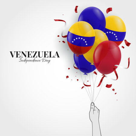 Vector Illustration of Venezuela Independence Day. Hand with balloons.のイラスト素材