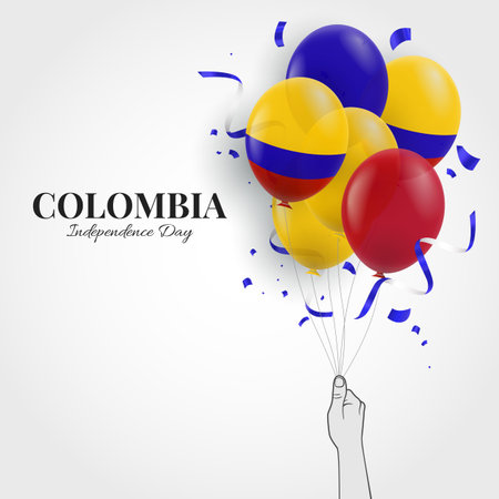 Vector Illustration of Colombia Independence Day. Hand with balloons.のイラスト素材