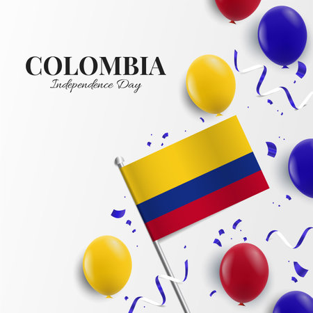 Vector Illustration of Colombia Independence Day. background with balloons, flagsのイラスト素材