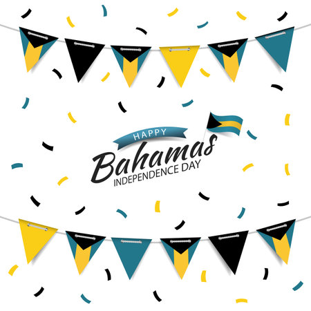 Vector Illustration of Bahamas Independence Day. Garland with the flag of Bahamas on a white background.のイラスト素材
