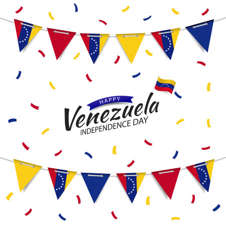 Vector Illustration of Venezuela Independence Day. Garland with the flag of Venezuela on a white background.のイラスト素材