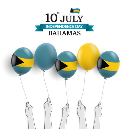 Vector Illustration of Bahamas Independence Day. Hands with balloons.のイラスト素材