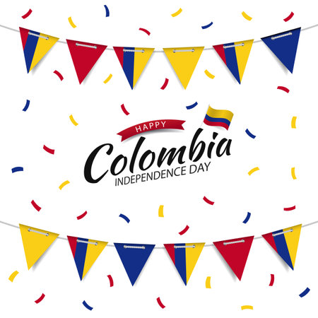Vector Illustration of Colombia Independence Day. Garland with the flag of Colombia on a white background.のイラスト素材