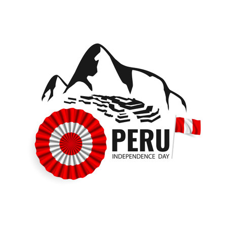 Vector Illustration of Peru Independence Day. Machu Picchu and Cockade as a cultural symbol of Peruのイラスト素材